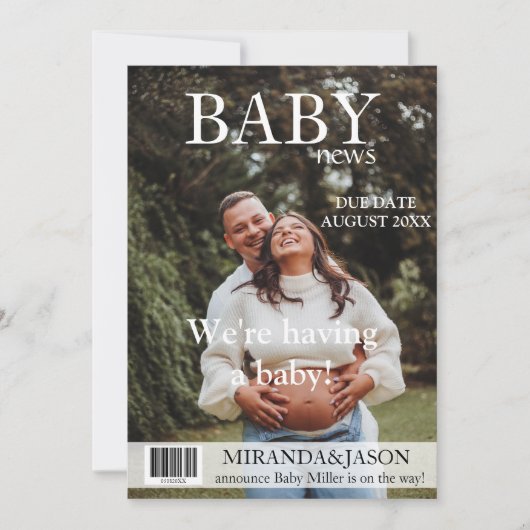 Unieke tijdschrift stijl foto zwangerschap aankond kaart (Voorkant)