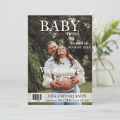 Unieke tijdschrift stijl foto zwangerschap aankond kaart (Staand voorkant)