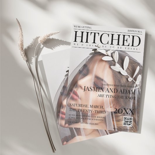 Unieke tijdschrift stijl redactionele foto bruilof kaart