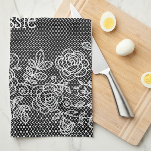 Unieke Transparante Faux Bloemen Kant Gepersonalis Theedoek (Quarter Fold)