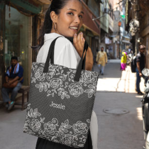 Unieke Transparante Faux Bloemen Kant Gepersonalis Tote Bag