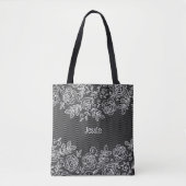 Unieke Transparante Faux Bloemen Kant Gepersonalis Tote Bag (Voorkant)
