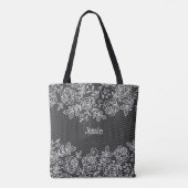 Unieke Transparante Faux Bloemen Kant Gepersonalis Tote Bag (Achterkant)