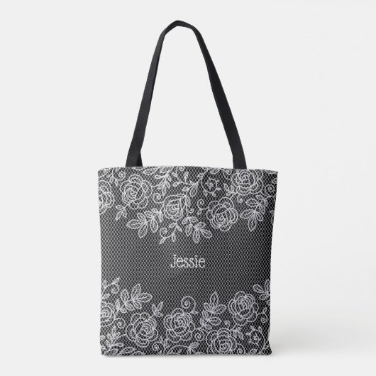 Unieke Transparante Faux Bloemen Kant Gepersonalis Tote Bag (Achterkant)