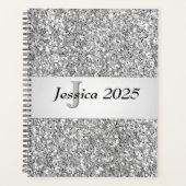 Unieke Trendy Glitter Glam Zilveren Girly Monogram Planner (Voorkant)