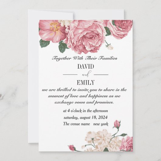 Unieke trouwuitnodiging met rode en witte rozen save the date (Voorkant)