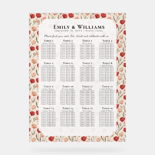 Unieke Tulp Boho Trouwstoelindeling Acryl Bord (Voorkant)