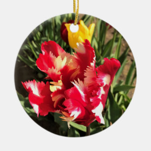 Unieke Tulp met rood en wit Keramisch Ornament