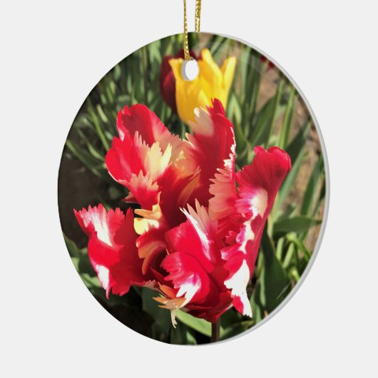 Unieke Tulp met rood en wit Keramisch Ornament (Links)