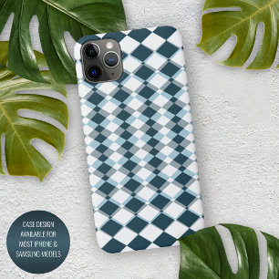 Unieke turkoois blauwe grijze vierkante mozaïek ku iPhone 16 pro max hoesje