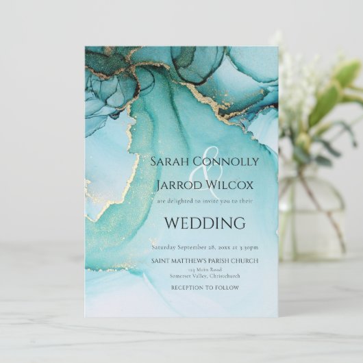 Unieke turquoise Abstracte huwelijksuitnodiging Kaart (Staand voorkant)