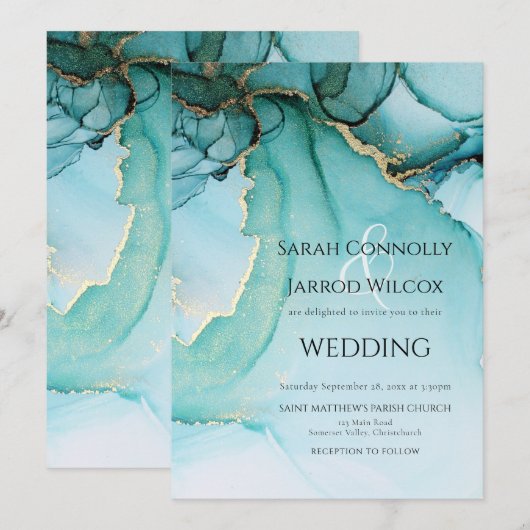 Unieke turquoise Abstracte huwelijksuitnodiging Kaart (Voorkant / Achterkant)