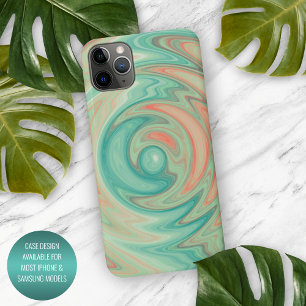 Unieke turquoise groene teal blauwe oranje spiraal iPhone 16 pro max hoesje