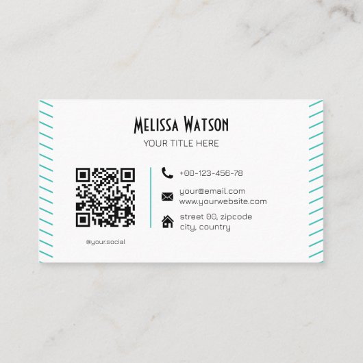 Unieke turquoise zwarte QR code snor Visitekaartje (Achterkant)