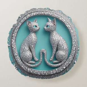 Unieke Tweeling Kristallen Kat Ornament Sieraden B Rond Kussen