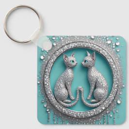 Unieke Tweeling Kristallen Kat Ornament Sieraden B Sleutelhanger