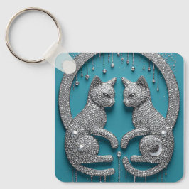 Unieke Tweeling Kristallen Kat Ornament Sieraden B Sleutelhanger