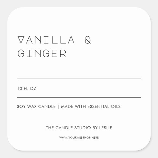 Unieke Typografie Black White Packaging Candle Vierkante Sticker (Voorkant)