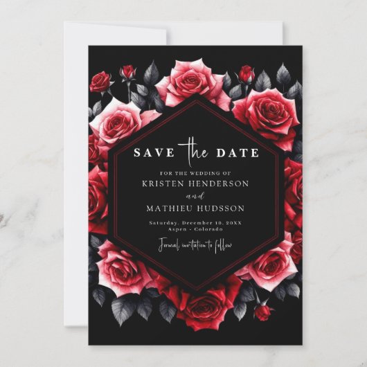 Unieke typografie Crimson Red Wedding Save The Date (Voorkant)