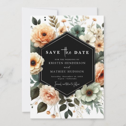 Unieke typografie perzik bruiloft save the date (Voorkant)
