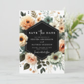 Unieke typografie perzik bruiloft save the date (Staand voorkant)