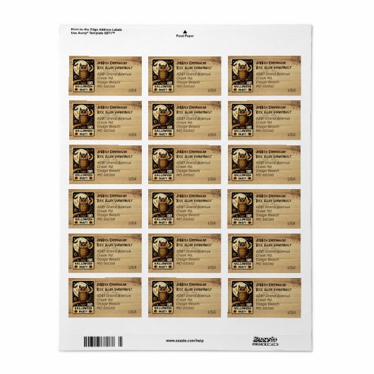 Unieke Uil Halloween thema artsy custom adres Etiket (Full Sheet)