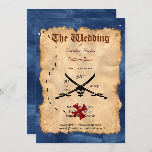 Unieke uitnodigende uitnodiging van de Pirate Skul (Voorkant / Achterkant)