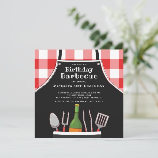 Unieke uitnodiging tot het barbecuen van de Birthd (Staand voorkant)