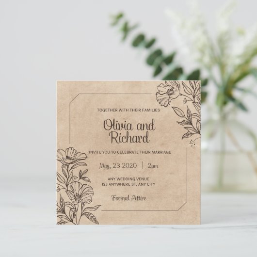 Unieke uitnodiging voor bruiloft (Staand voorkant)