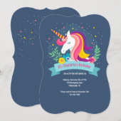 Unieke Unicorn Birthday Party Kaart (Voorkant / Achterkant)