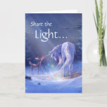 Unieke Unicorn Rudolph Merry Kerstry Feestdagen Kaart<br><div class="desc">Deel het licht met anderen dit vakantieseizoen door uw eigen unieke, gepersonaliseerde eenhoorn kerstkaarten uit te zenden. De unieke illustratie van de waterverf en gemengde mediakunst van de kunstenaar Raphaela Wilson toont een magische eenhoorn in een winterbos dat zijn glazen tuintop raakt aan de rode neus van Rudolph, waardoor het...</div>