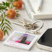 Unieke verjaardag baby foto gast bedankje sleutelhanger (Voorkant Rechts)