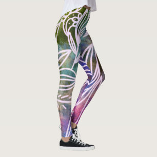 unieke verse roze en groene botanische tekening leggings