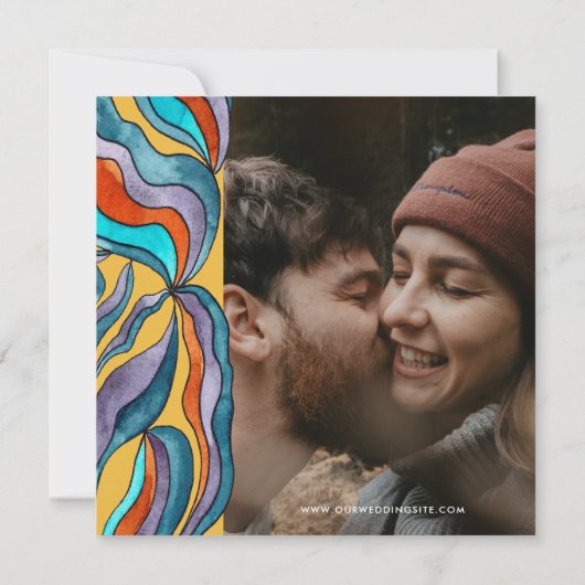 Unieke Vet Boho Groovy Retro Gele Golvende Foto Save The Date (Achterkant)