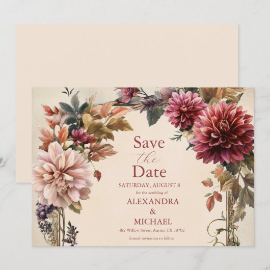 Unieke Victoriaans Royal Floral bruiloft Save The Date (Voorkant / Achterkant)