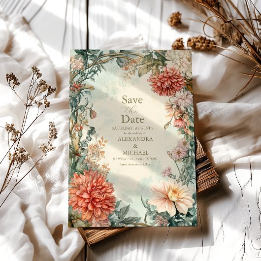 Unieke Victoriaans Royal Floral bruiloft Save The Date