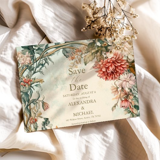 Unieke Victoriaanse Koninklijke Bloemen Bruiloft Save The Date