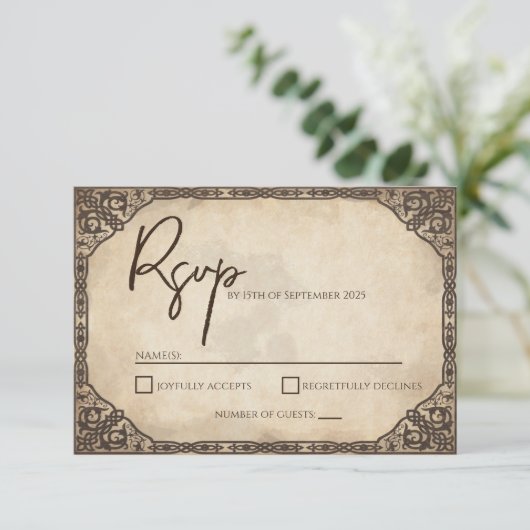 Unieke Viking geïnspireerde RSVP-kaart RSVP Kaartje (Staand voorkant)