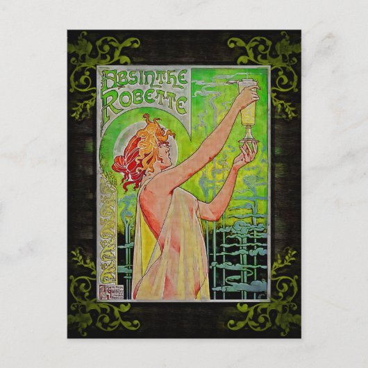 Unieke Vintage Absinthe Green Fairy Briefkaart (Voorkant)