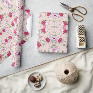 Unieke vintage bloemtuin roze rode bloemenpatroon cadeaupapier