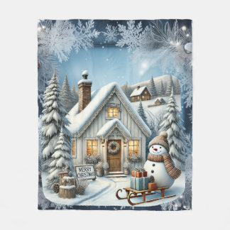 Unieke vintage Christmas Scenery Paper Borden Fleece Deken