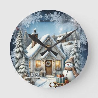 Unieke vintage Christmas Scenery Paper Borden Ronde Klok