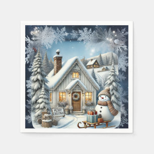 Unieke vintage Christmas Scenery Paper Borden Servet