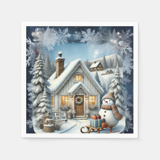 Unieke vintage Christmas Scenery Paper Borden Servet