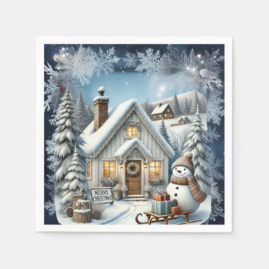 Unieke vintage Christmas Scenery Paper Borden Servet (Voorkant)
