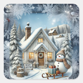 Unieke vintage Christmas Scenery Paper Borden Vierkante Sticker