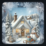 Unieke vintage Christmas Scenery Paper Borden Vierkante Sticker<br><div class="desc">Uniek vintage kerstontwerp. Deze mooie kerstartikelen zijn het perfecte cadeau voor iedereen in de familie. Bekijk ook de andere items in dit collectie.</div>