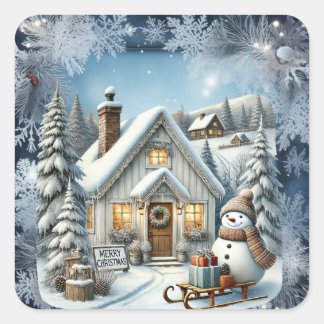 Unieke vintage Christmas Scenery Paper Borden Vierkante Sticker