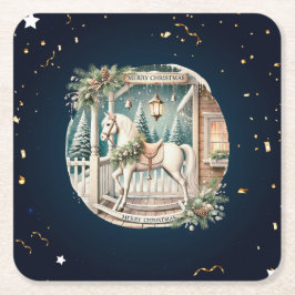 Unieke vintage kerstlandschap kartonnen onderzetters