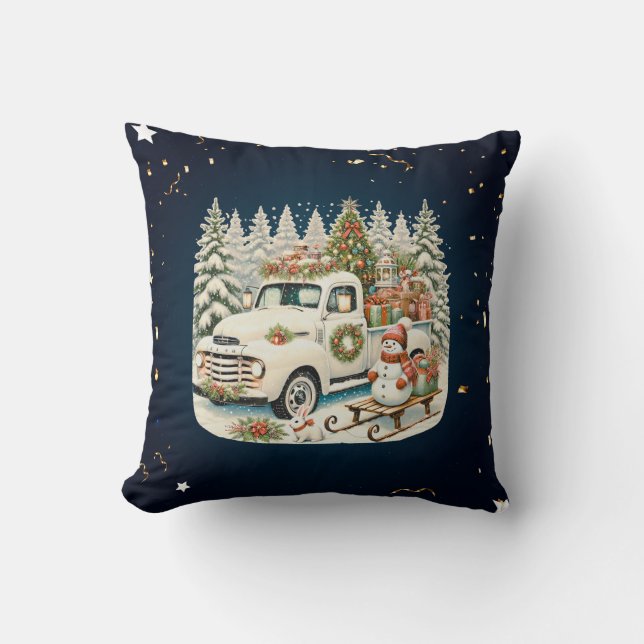 Unieke vintage kerstlandschap kussen (Voorkant)